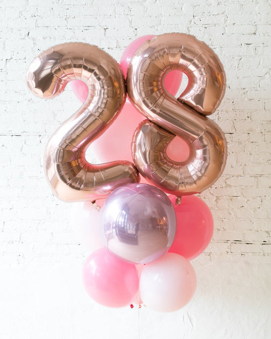 GIFT-Pink Palette Foil Number and Latex Balloon Bouquet