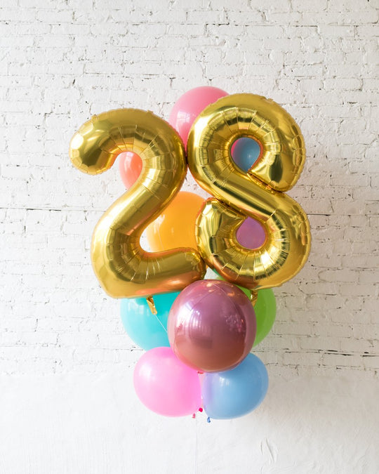 GIFT-Bright Palette Foil Number and Latex Balloon Bouquet