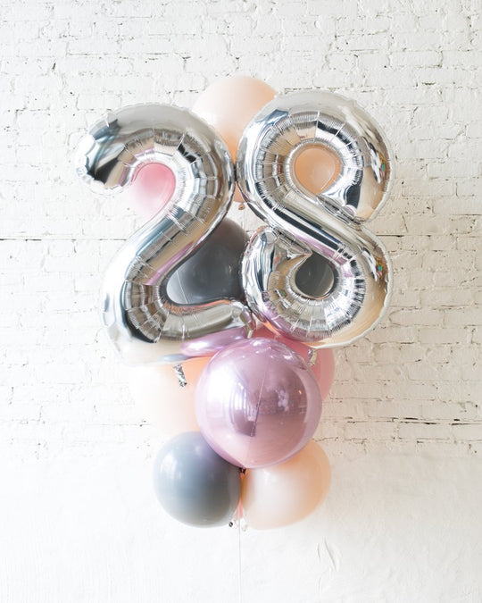 GIFT-Soft Pink and Grey Palette Foil Number and Latex Balloon Bouquet