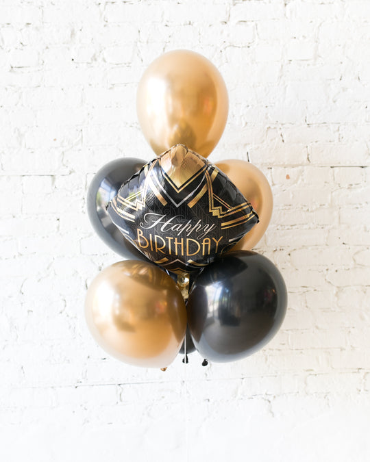 GIFT-Black and Gold Happy Birthday Balloon Bouquet