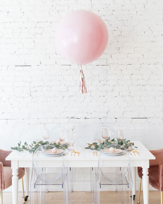 Pearl Light Rose Giant Balloon and Rose Gold Skirt Centerpiece