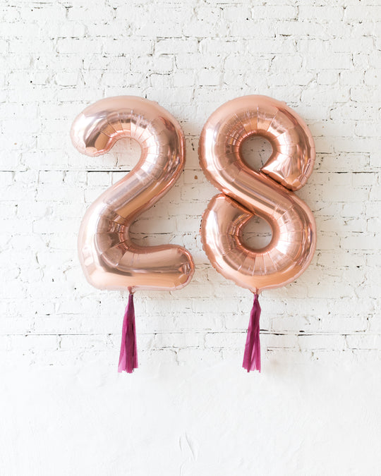 34in Rose Gold Foil Numbers with Burgundy Skirts