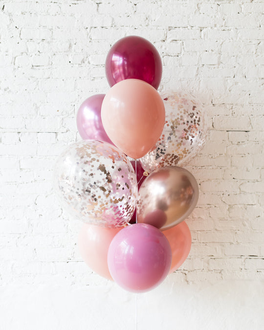 Berry Blush - Confetti and 11in Balloons - bouquet of 10