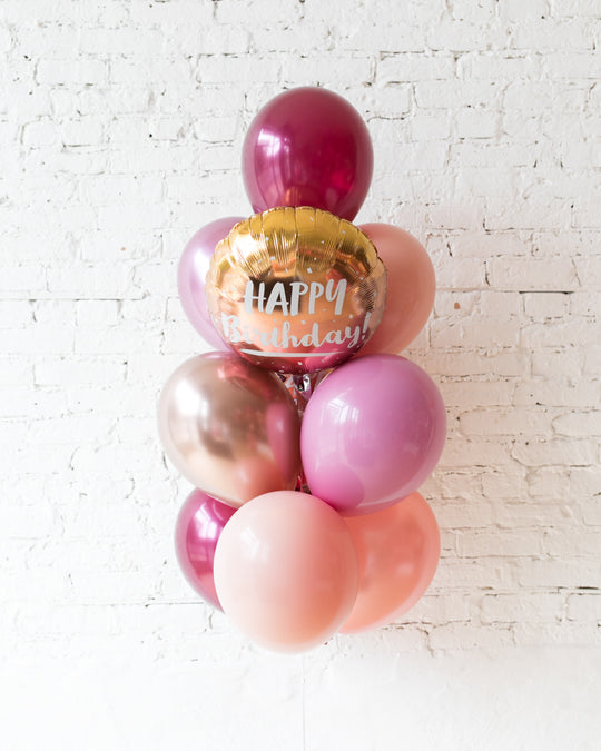 Berry Blush - Happy Birthday Foil and 11in Balloons - bouquet of 10