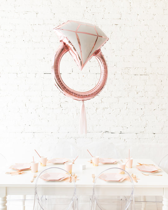 Rose Gold Diamond Ring Foil Balloon with Mauve Skirt Centerpiece