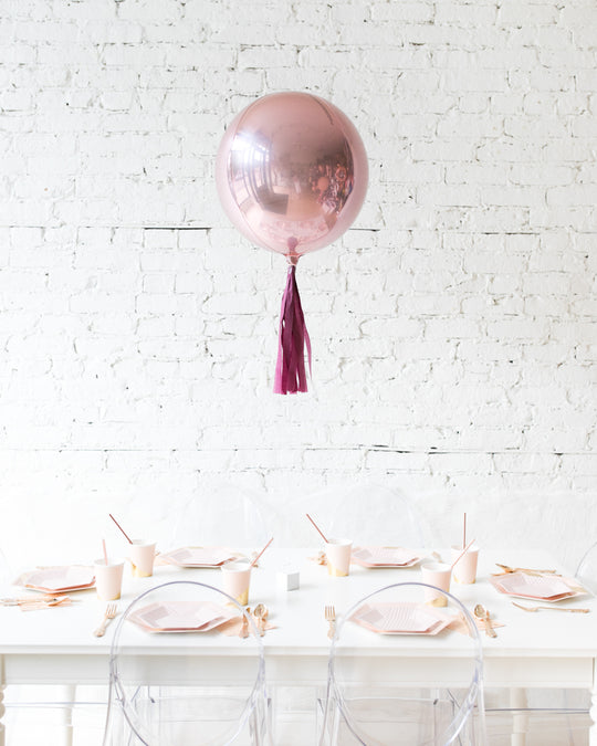 16in Rose Gold Orb Foil Balloon with Burgundy Skirt Centerpiece