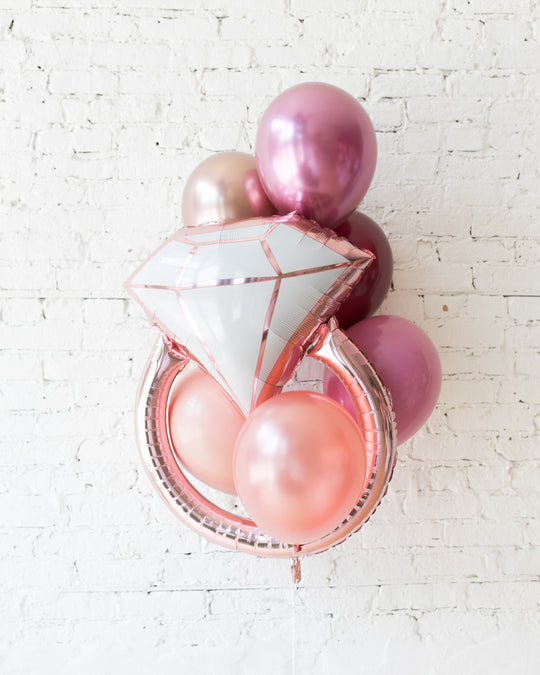 Berry Blush - Diamond Ring Foil and 11in Balloons - bouquet of 7
