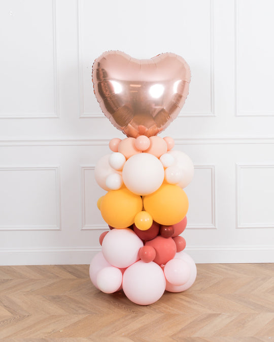 Boho Rainbow Party - Rose Gold Heart Foil Balloon Column - 4ft