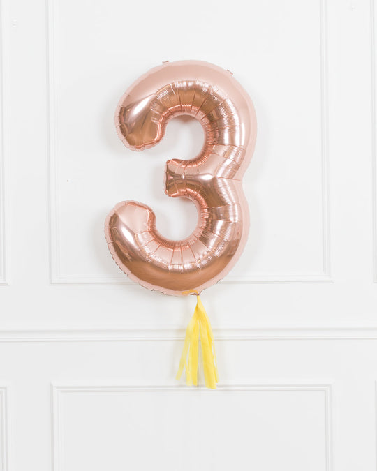 34in Rose Gold Foil Number with Yellow Skirt