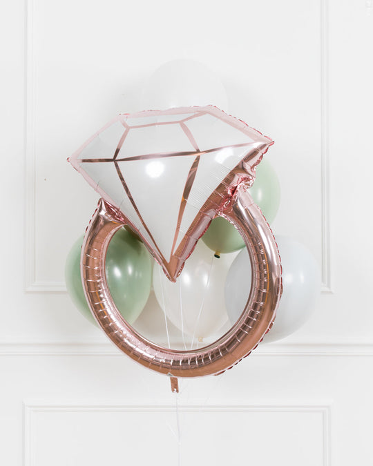 Botanical  - Diamond Ring and 11in Balloons - bouquet of 7