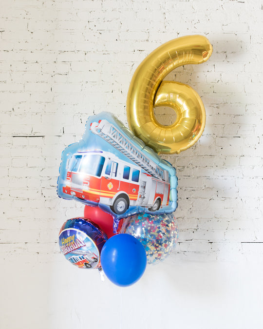 GIFT-Firetruck Theme Number Birthday Bouquet
