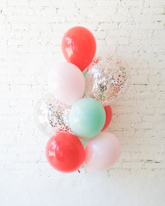 Holiday Theme - Confetti and 11in Balloons - bouquet of 10