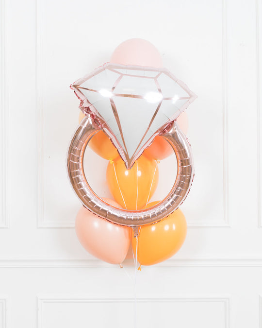 Citrus - Diamond Ring and 11in Balloons - bouquet of 7