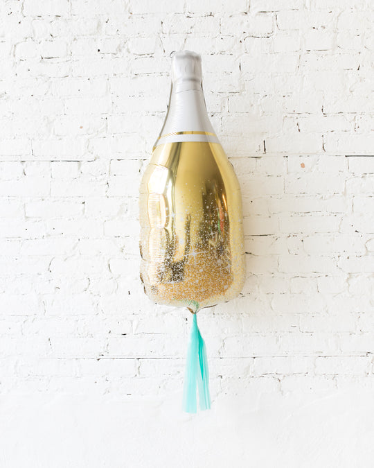 36in Gold Champagne Bottle Foil Balloon with Mint Skirt