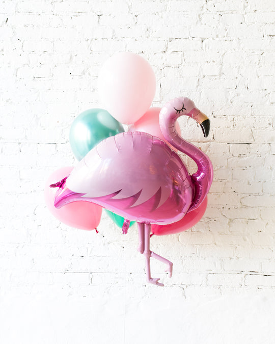 Flamingo Fling - Flamingo Foil and 11in Balloons - bouquet of 7