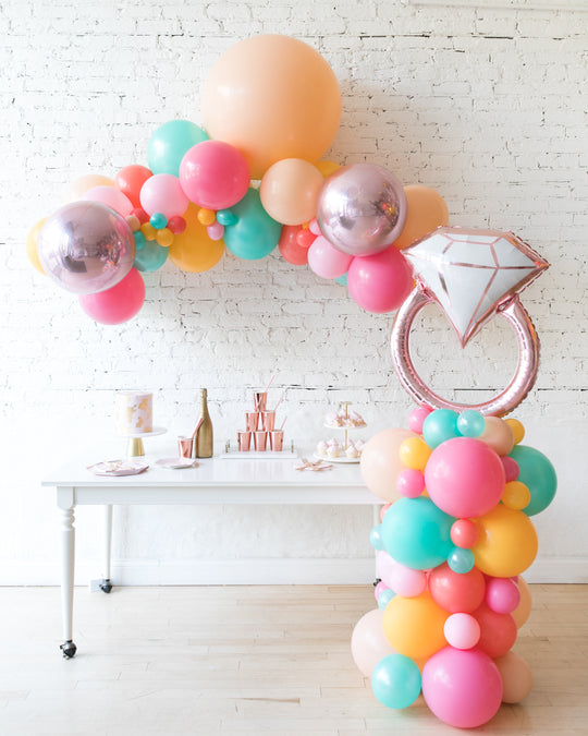 Colorful Bloom - Floating Arch & Diamond Ring Column  Balloon Set