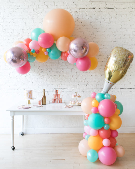Colorful Bloom - Floating Balloon Arch & Champagne Column Set