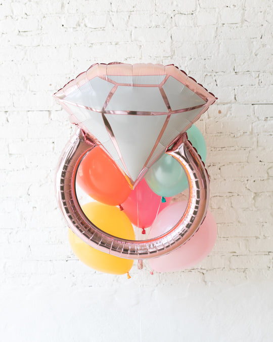 Colorful Bloom - Diamond Ring Foil and 11in Balloons - bouquet of 7