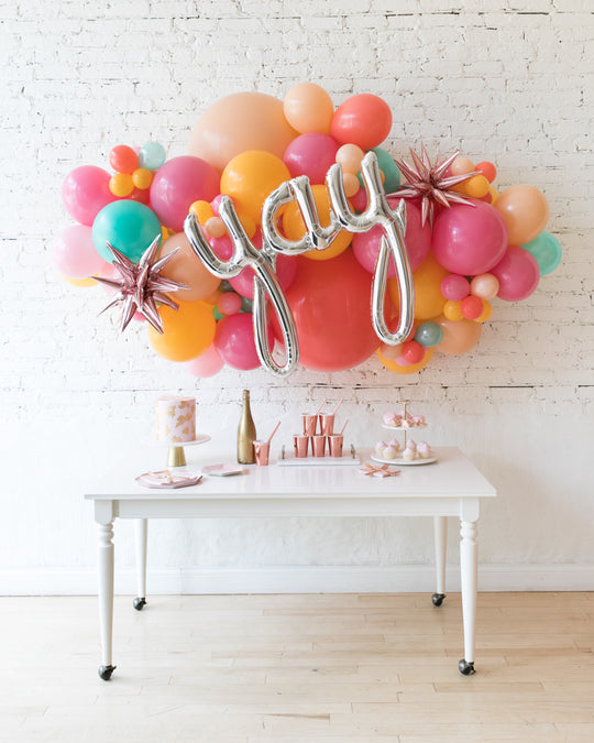 Colorful Bloom - Yay Script Backdrop Balloon Garland Install Piece - 6ft