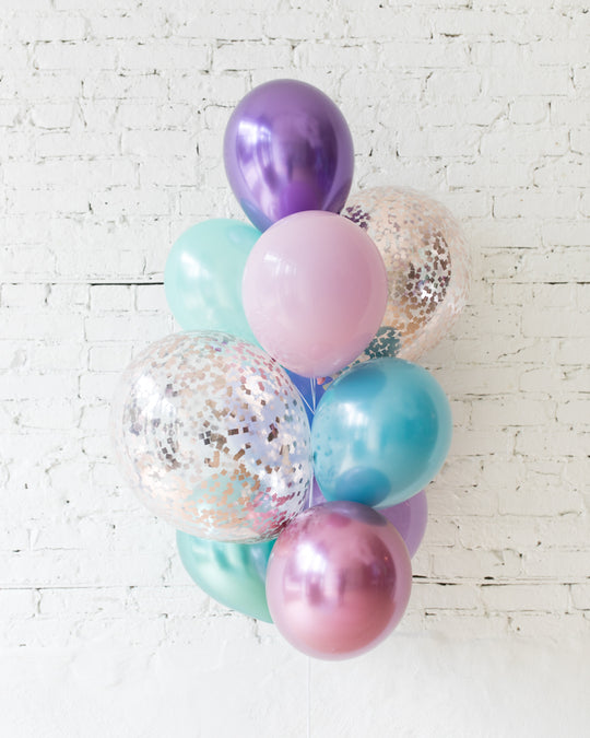 Mermaid Theme Confetti and 11in Balloons - bouquet of 10