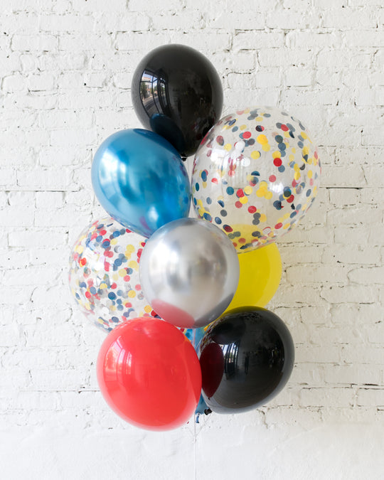 Superhero Theme - Confetti and 11in Balloons - bouquet of 10