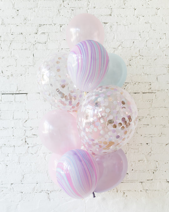 Unicorn Theme - Confetti and 11in Balloons - bouquet of 10