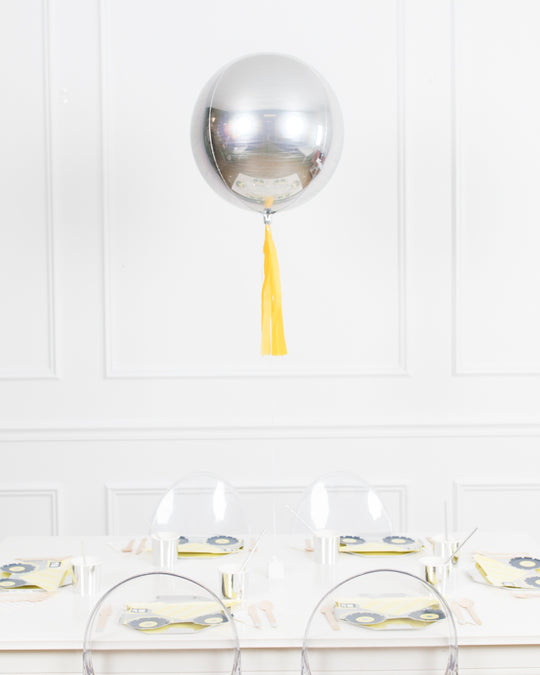 16in Silver Foil Balloon with Yellow Skirt Centerpiece