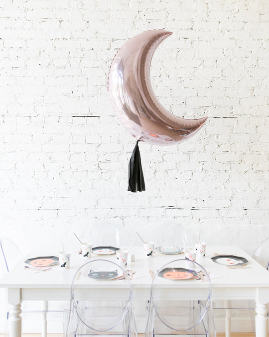 35in Pink Moon Foil Balloon with Black Skirt Centerpiece