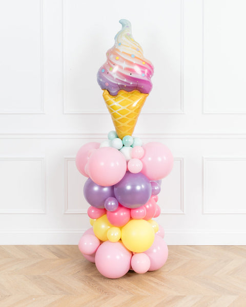 Sweet Treats Theme - Rainbow Swirl Ice Cream Foil Balloon Column