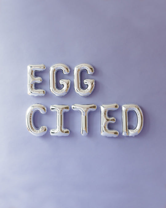 16in Silver EGGCITED Foil Letters Set