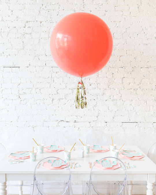 Coral Giant Balloon with Gold Skirt Centerpiece