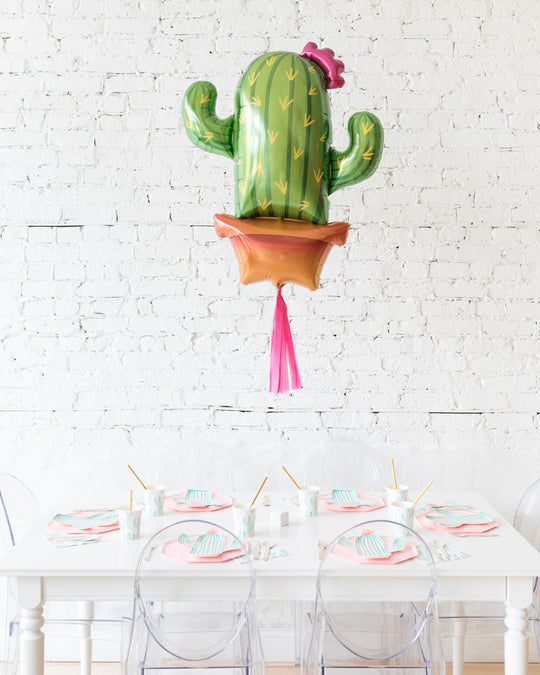 39in Cactus Foil Balloon with Bright Pink Skirt Centerpiece
