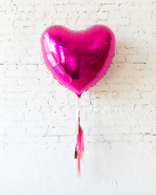 GIFT-36in Magenta Heart Foil Balloon and Shades of Pink Half-Tassel