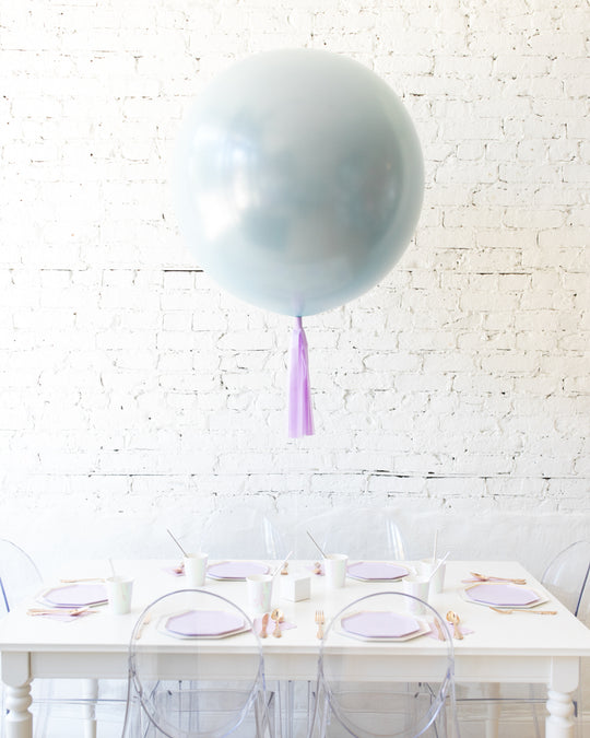 Iced Blue Giant Balloon with Lilac Skirt Centerpiece