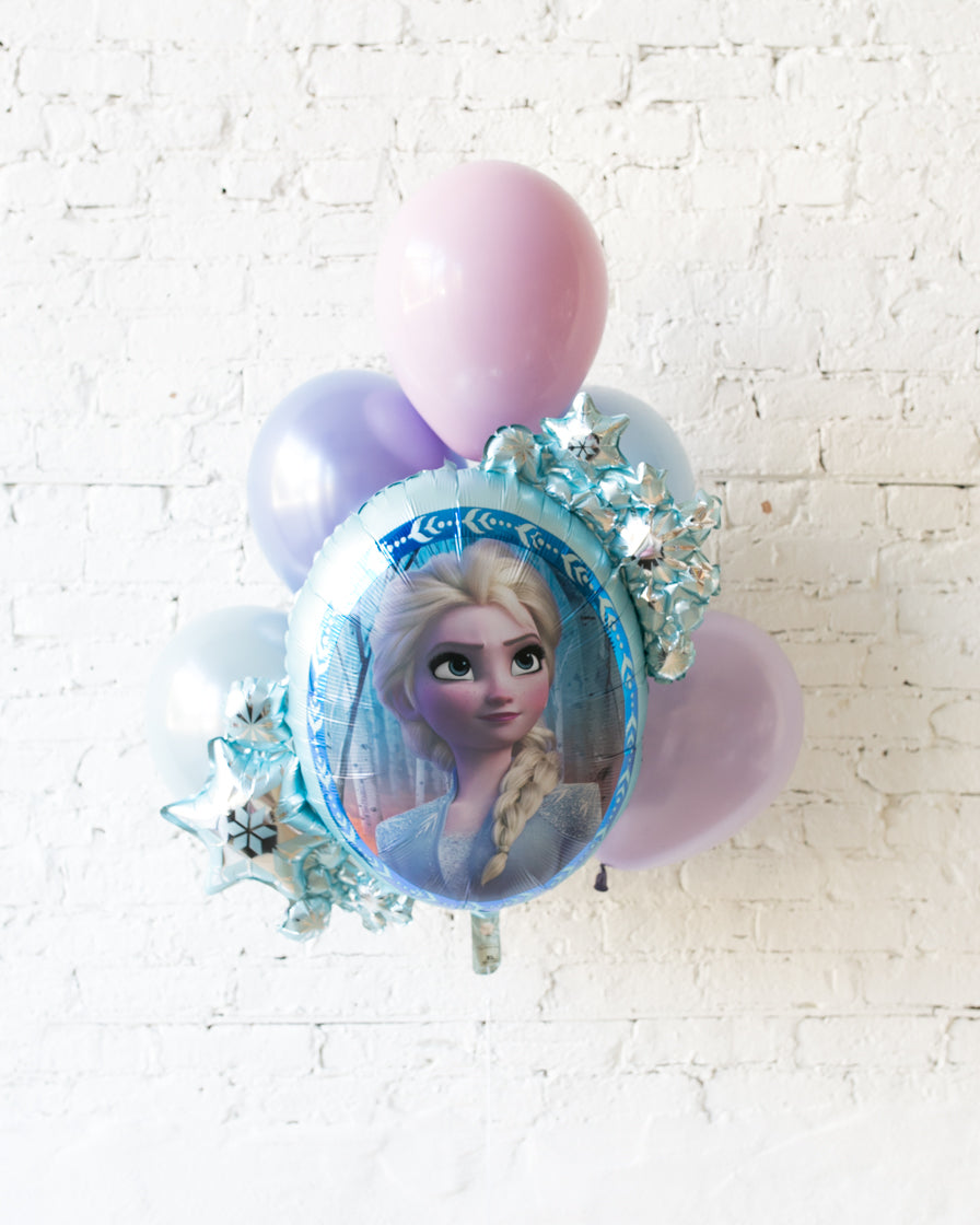 Frozen Theme - ELSA Snowflake Foil and 11in Balloons - bouquet of 7