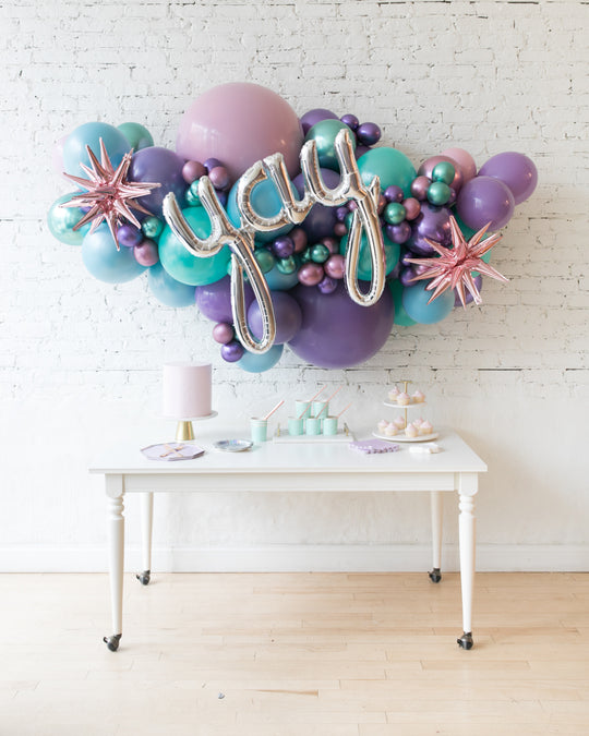 Mermaid Theme - Yay Script Backdrop Balloon Garland Install Piece - 6ft