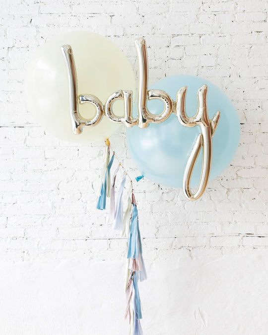 GIFT-Ivory & Light Blue Giant Baby Bouquet and Blush Tassel