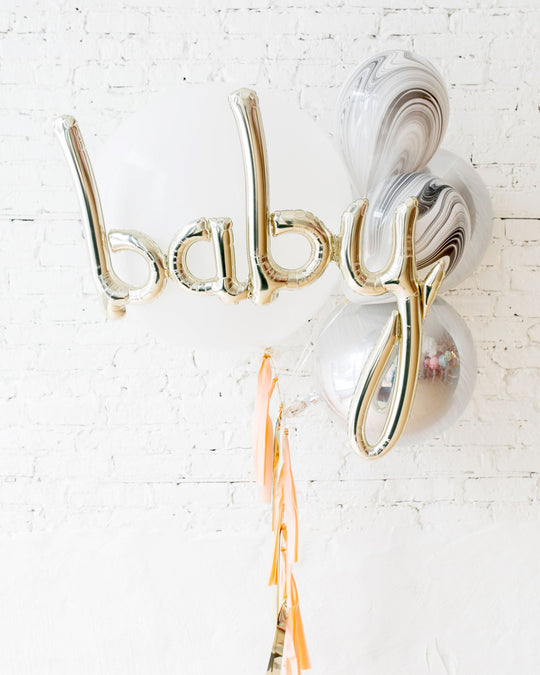 GIFT-Marble & White Giant Baby Bouquet and Blush Tassel