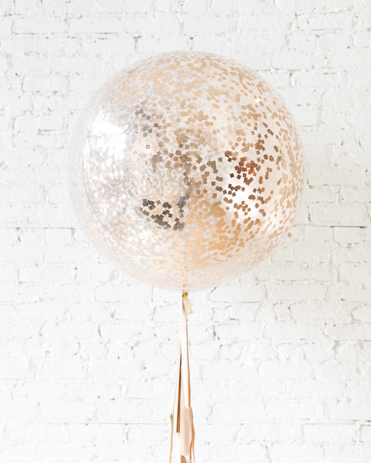 GIFT-Copper Confetti Giant Balloon and Ivory, Blush & Copper Tassel
