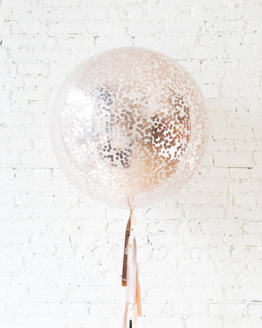 GIFT-Rose Gold Confetti Giant Balloon and Blush, Mauve & Rose Gold Tassel