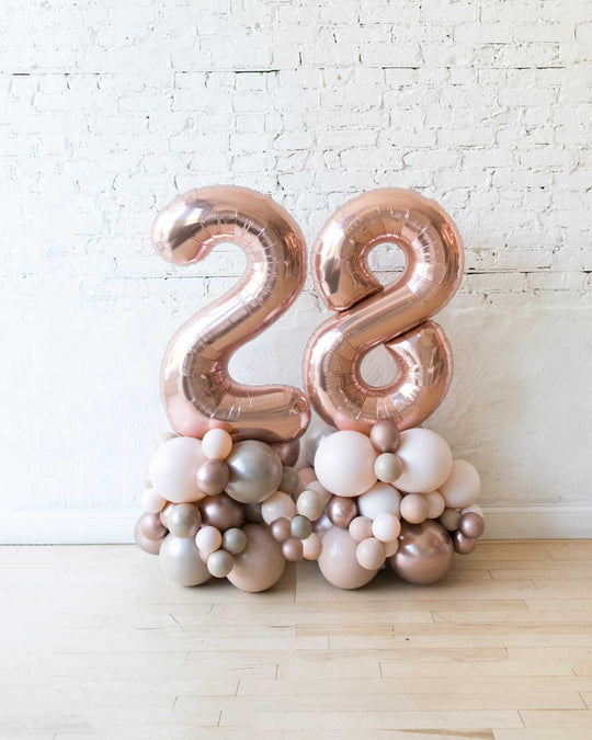 Glam Tan - Foil Number on Balloon Pedestal - 3ft