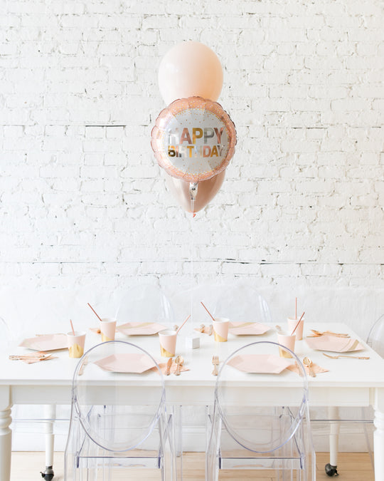 Glam Tan - Happy Birthday Foil and 11in Balloons Centerpiece - bouquet of 3