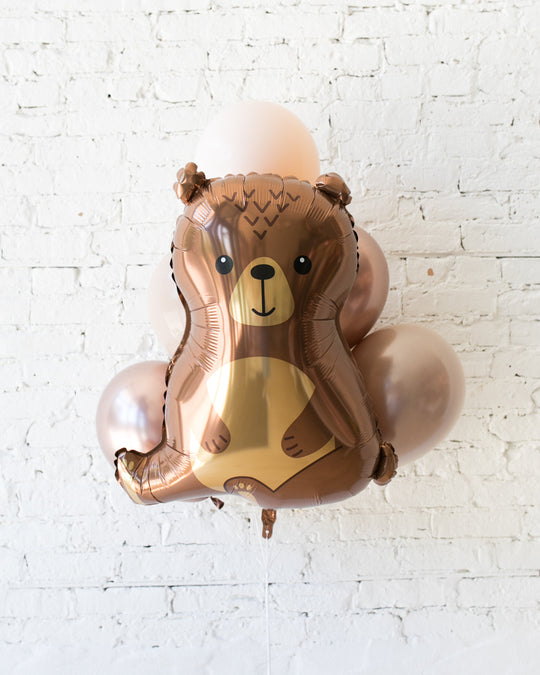 Glam Tan - Bear Foil and 11in Balloons - bouquet of 7