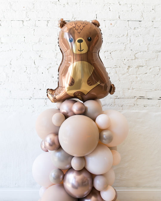 Glam Tan - Woodland Bear Balloon Column - 4ft
