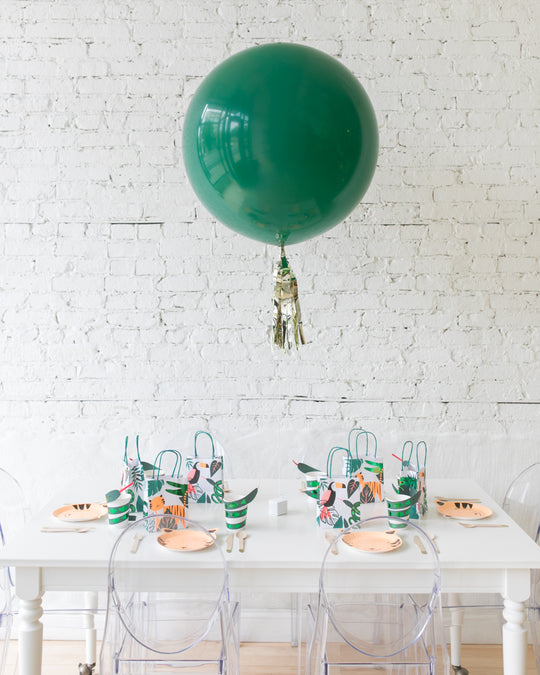 Green Giant Balloon and Gold Skirt Centerpiece