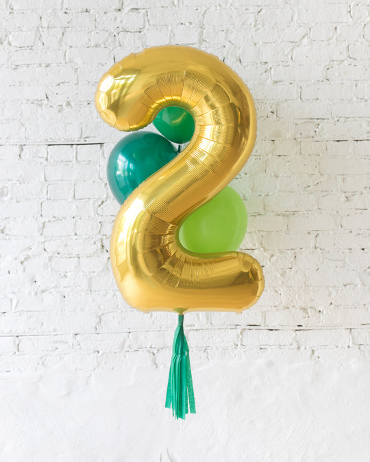 Customizable Jungle Theme Foil Number and latex Balloons - bouquet of 4