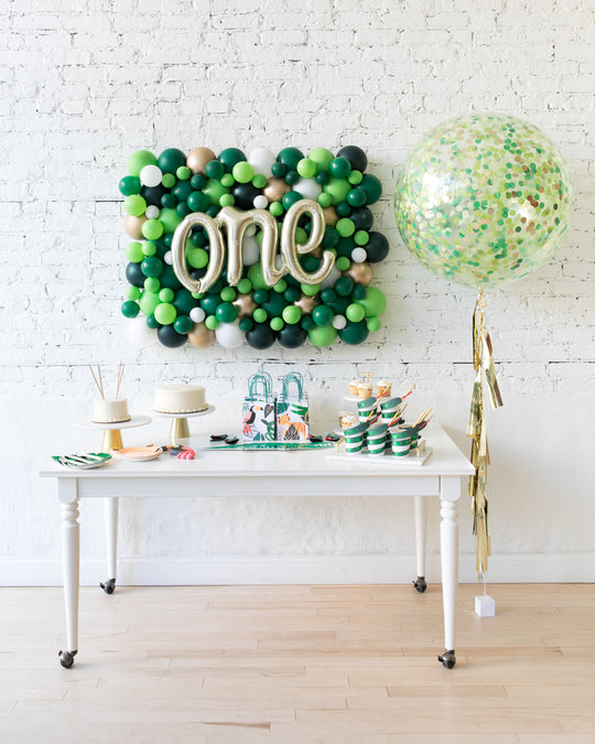 Jungle Theme Script Balloon Backdrop and Confetti Giant Set