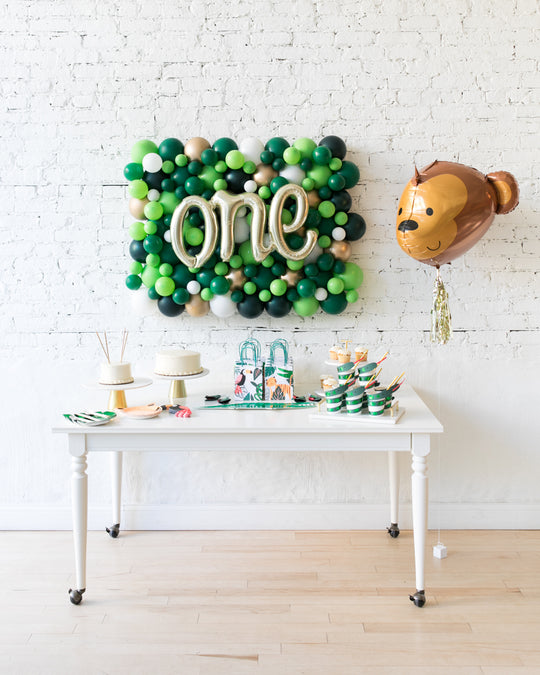 Jungle Theme Script Balloon Backdrop and Foil Balloon Set