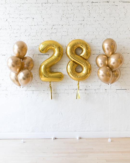 Golden - Numbers & 11in Balloon Bouquets Set