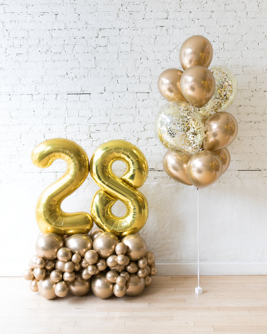 Golden - Confetti Bouquet & Number Pedestals Set